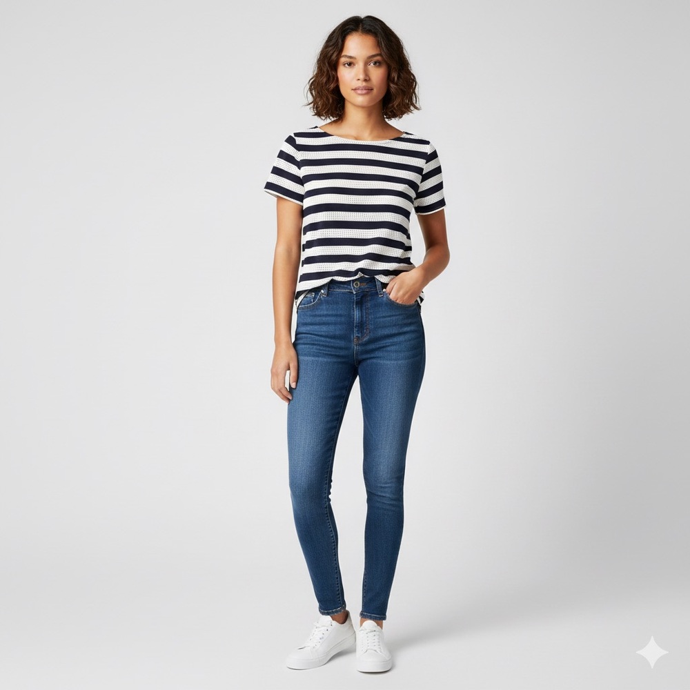 Banana Republic Navy and White Striped Tee